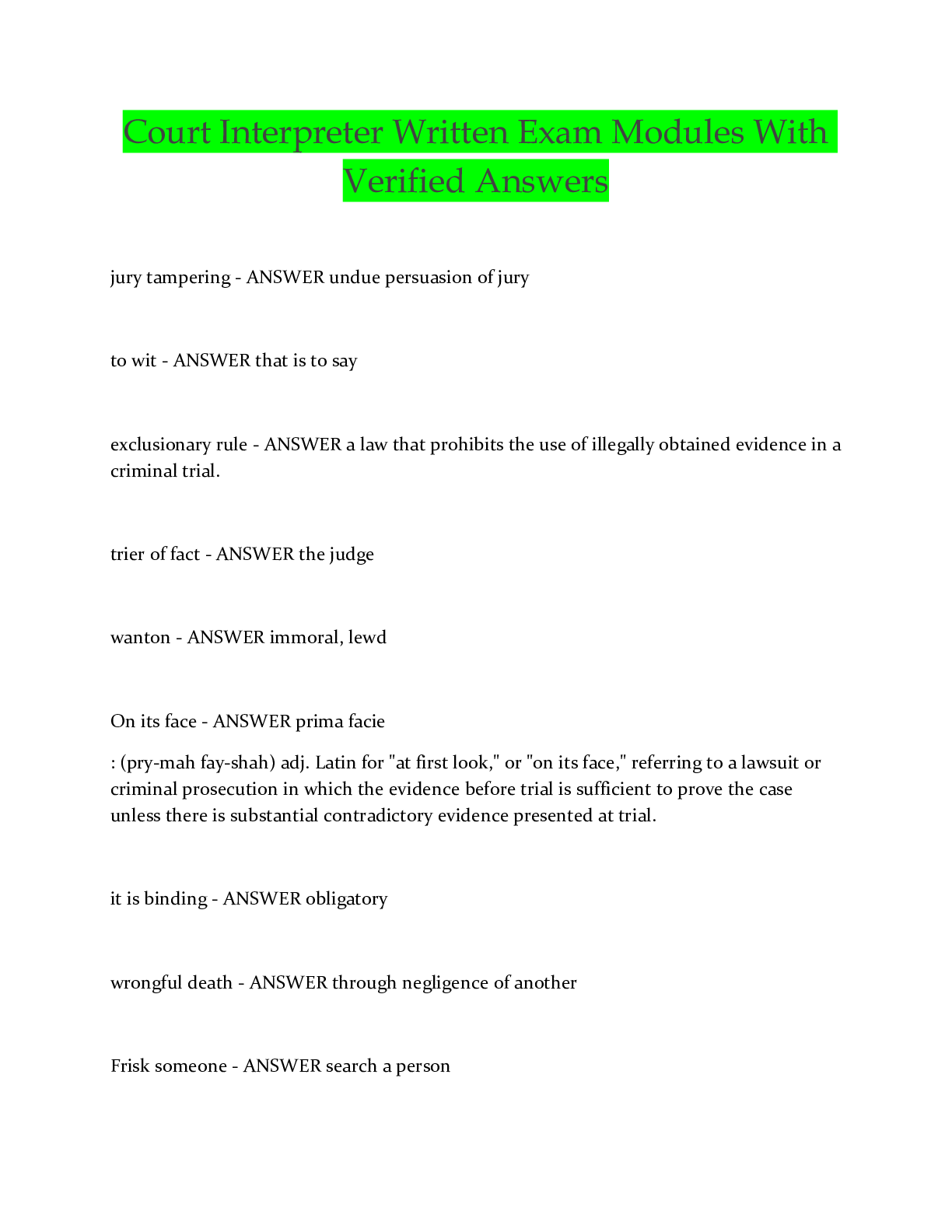Preview image for Court Interpreter Written Exam Modules With Verified Answers